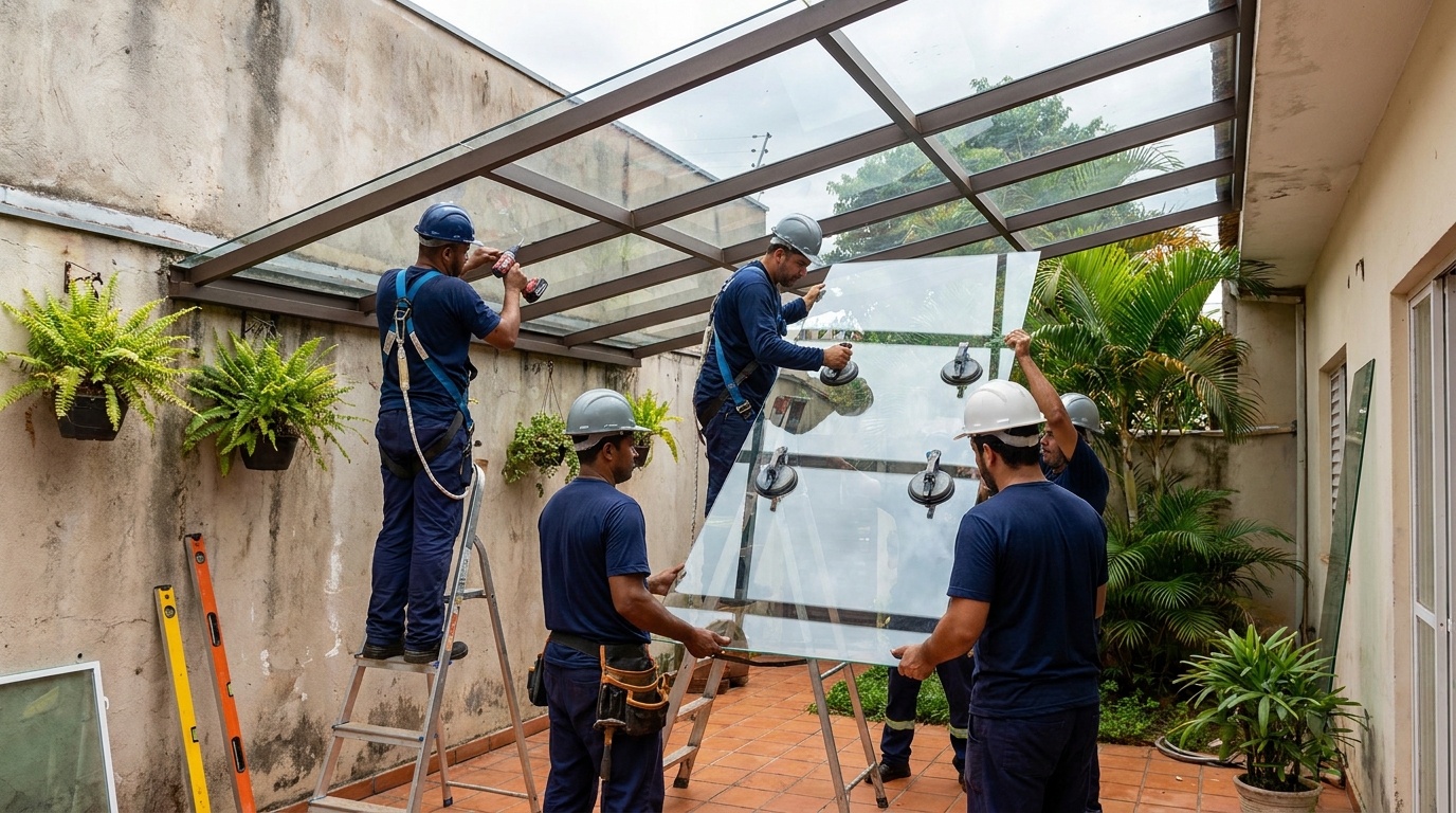 Instalação de cobertura de vidro em Campo Grande-MS