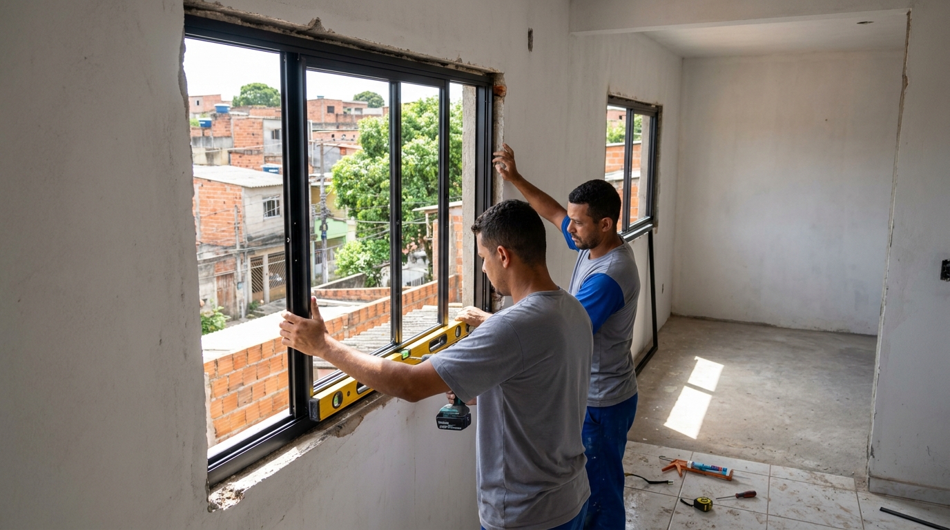 Esquadria de alumínio em obra em Campo Grande-MS