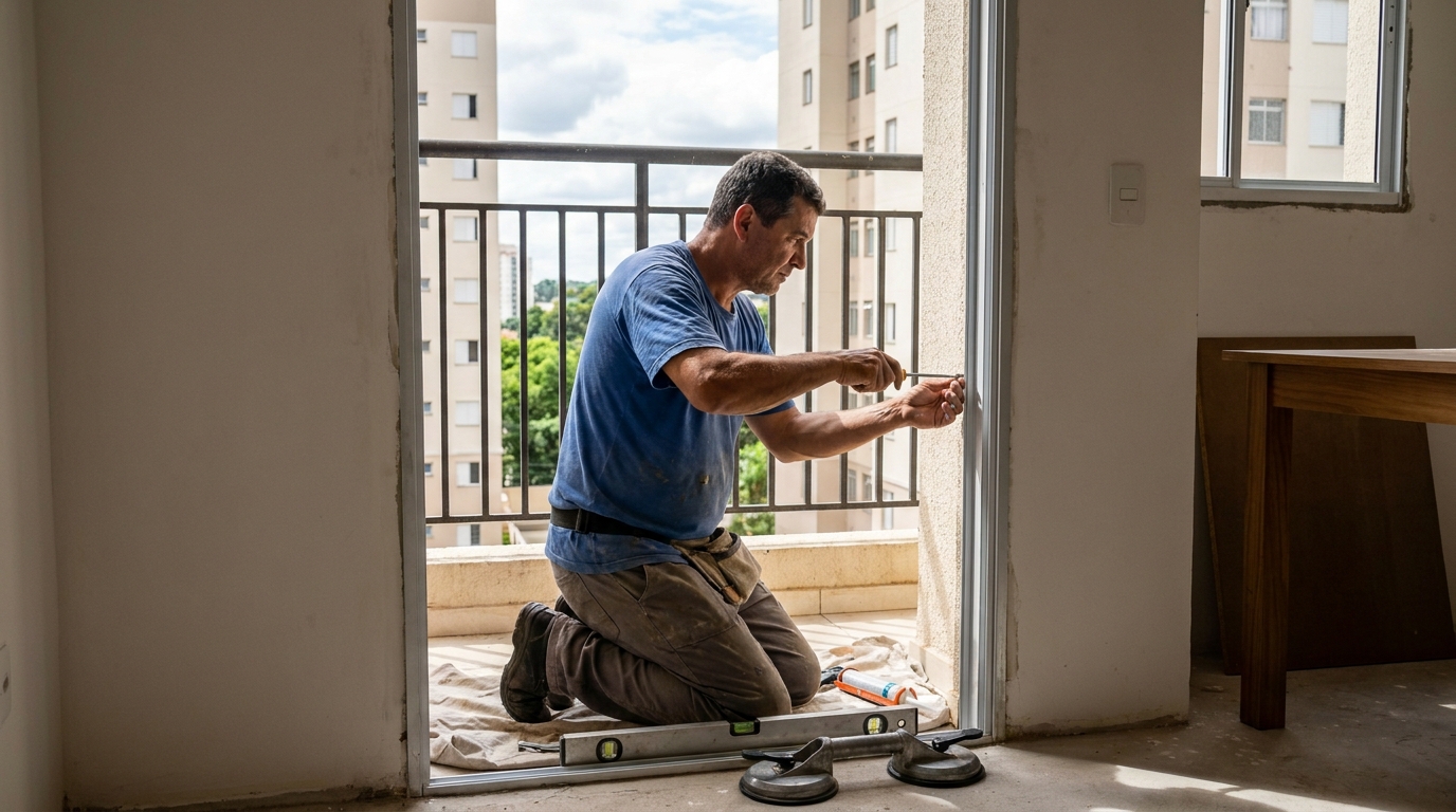 Janela de vidro em apartamento alto em Campo Grande-MS